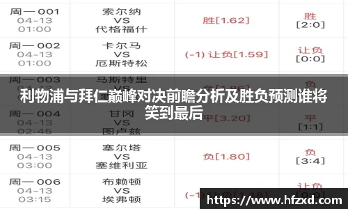 6T体育利物浦与拜仁巅峰对决前瞻分析及胜负预测谁将笑到最后